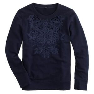 J. Crew Navy Cotton Embroidered Floral Sweatshirt Small